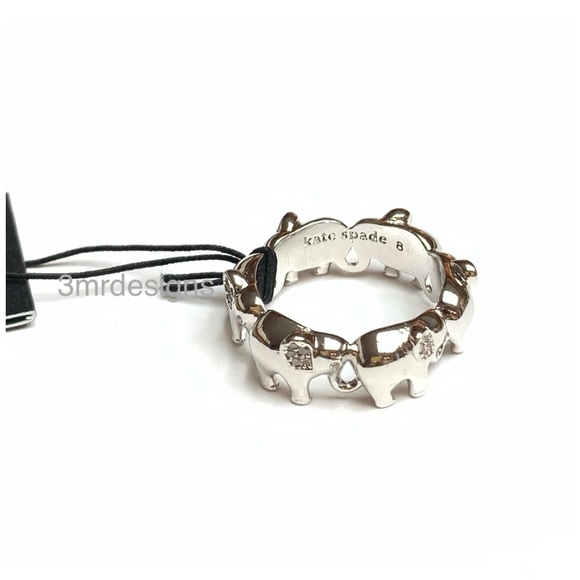 NWT Kate Spade ♠️ PRECIOUS ELEPHANT Silver Plated Brass /CZ Crystals Ring - Picture 6 of 9